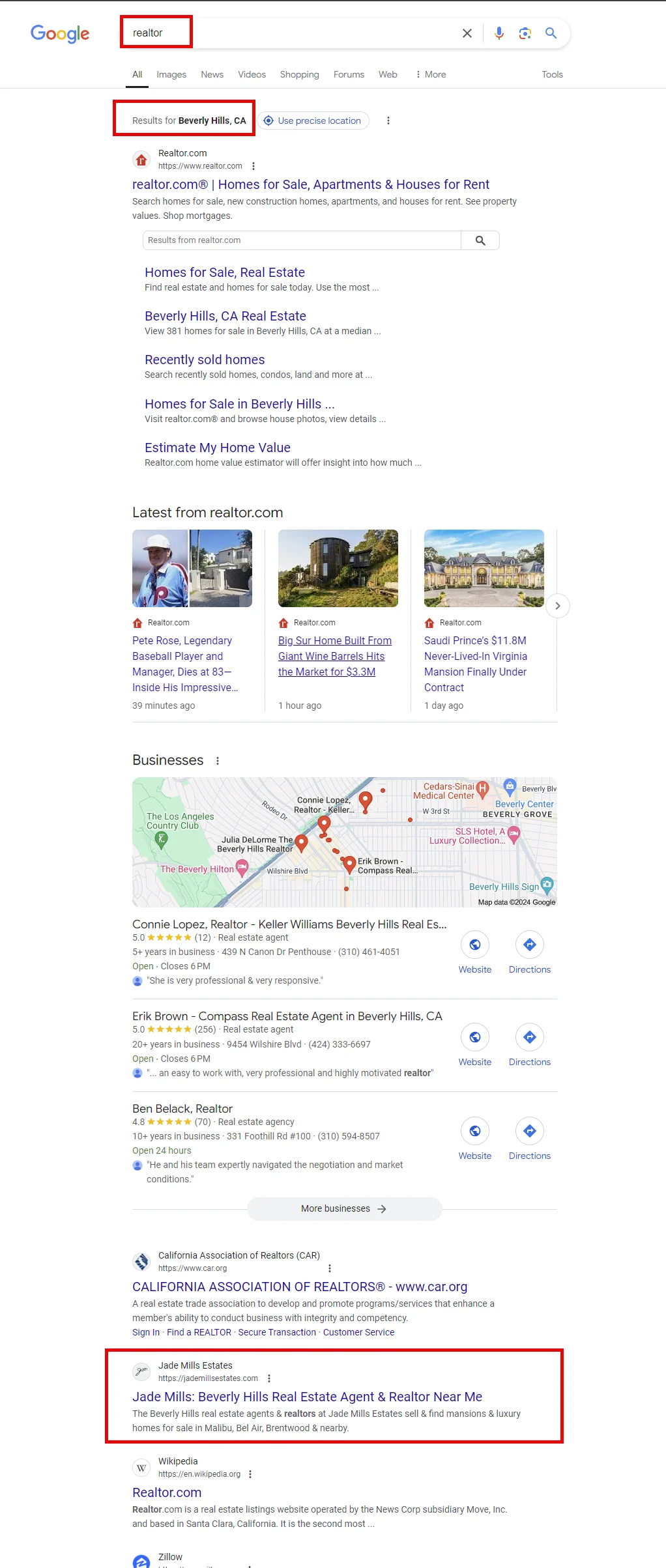 3rd in Google for realtor